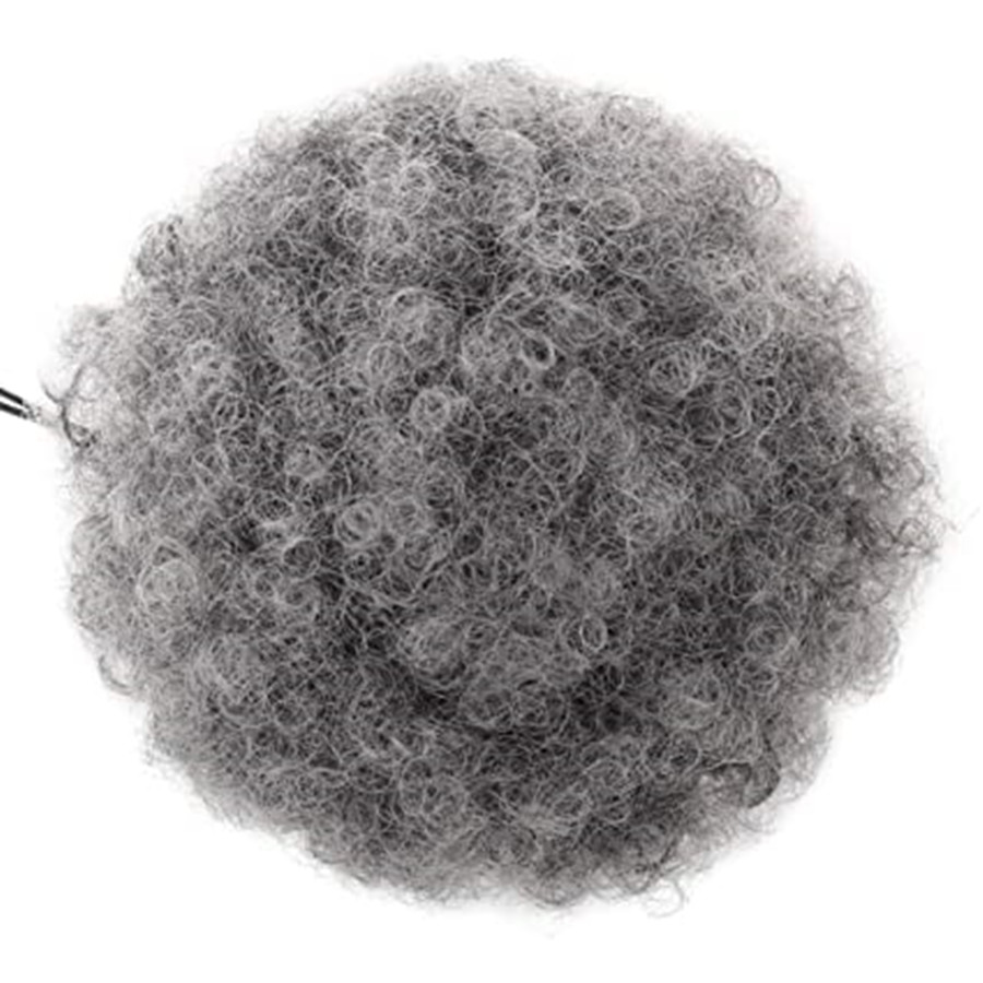 4C afro grey kinky curly puff ponytail updo women hair topper hair extension with drawstring two combs salt and pepper natural gray hairpiece 120g