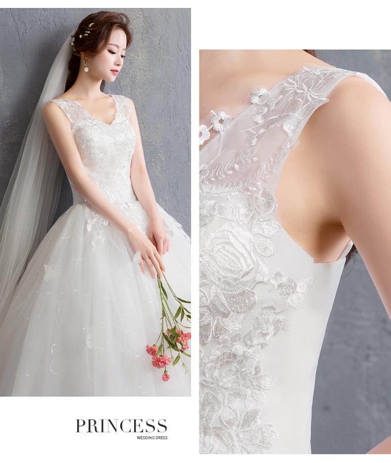 Cheap Tank Wedding Dress 2020 New Summer Sleeveless Bride Ball Gown V Neck Lace Gown Wed Dress 15 Robe De Mariage