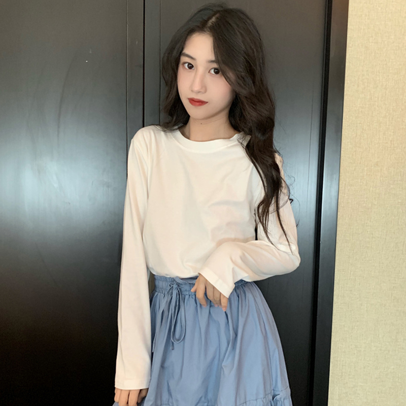 9 Solid Color Long Sleeve White T Shirt Women Harajuku Vintage Loose Basic Tshirt Korean Style Streetwear T-shirt Autumn Winter