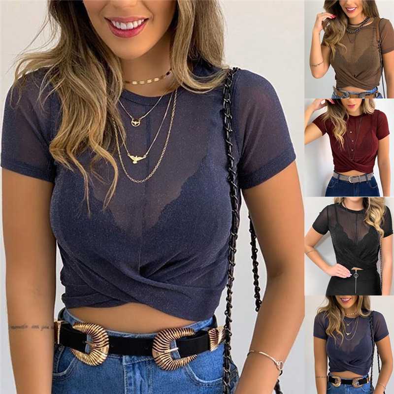 Women's T-Shirt Women Fashion Sexy O Neck Short Sleeve Vest Summer Transparent Tank Tops Tshirt