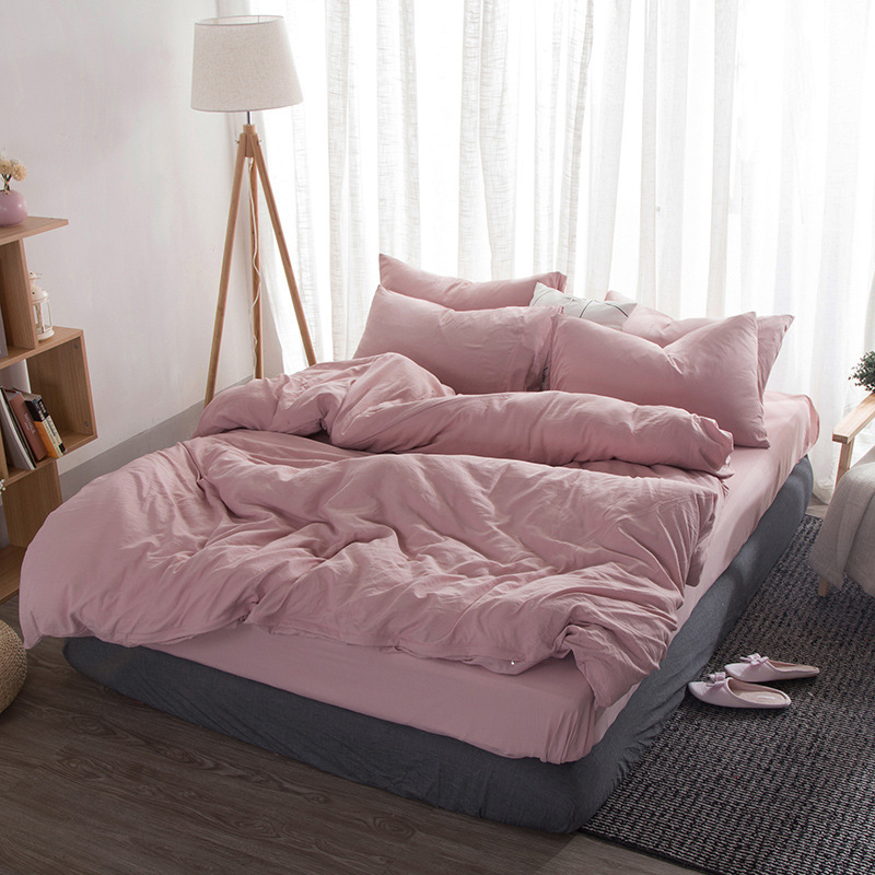 Washed cotton bedding set Solid duvet cover set soft grey bedclothes Japanese style home bed super king size bed linens bed set LJ200812
