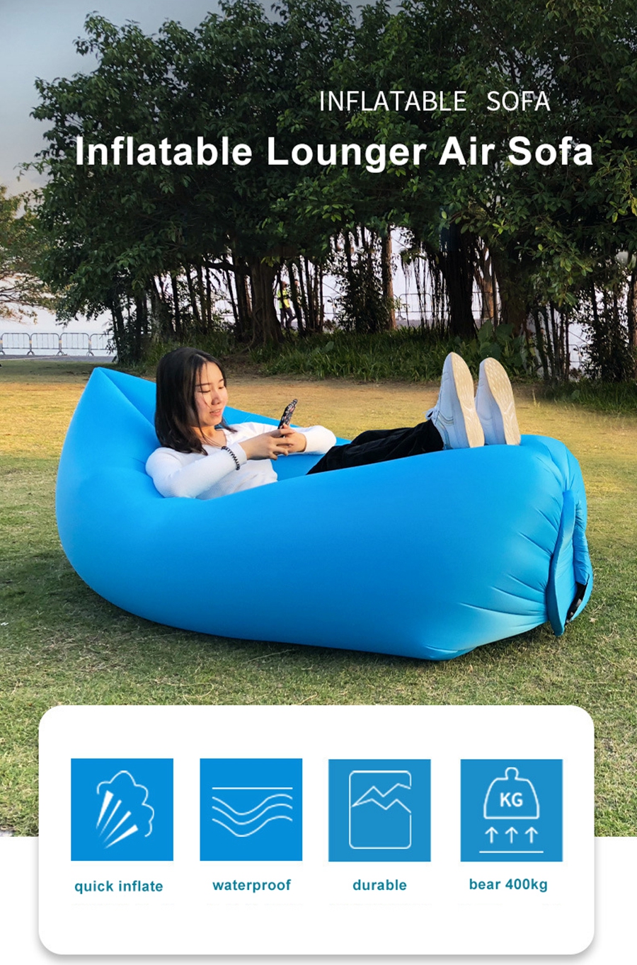Inflatable Lounger Air Sofa Lightweight Beach Sleeping Bag Air Hammock Folding Rapid Inflatable Sofa for Beach, Camping, Travel
Inflatable Lounger Air Sofa Lightweight Beach Sleeping Bag Air Hammock Folding Rapid Inflatable Sofa for Beach, Camping, Travel