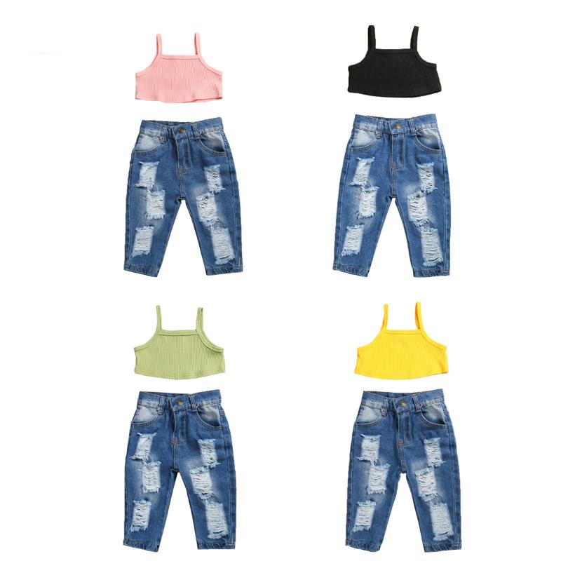 1-5Y Fashion Kids Girls Sleeveless Crop Tops Hole Denim Pant Jeans 2PCS Children Girl Clothing Set, Black
1-5Y Fashion Kids Girls Sleeveless Crop Tops Hole Denim Pant Jeans 2PCS Children Girl Clothing Set, Black