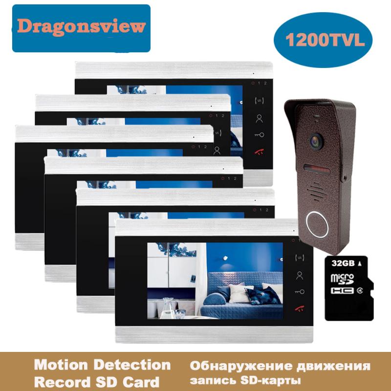 

Dragonsview 7 Inch Video Door Phone Home Intercom System 1 Doorbell Cameras and 3 4 5 6 Monitors Call Transfer Record Motion IR