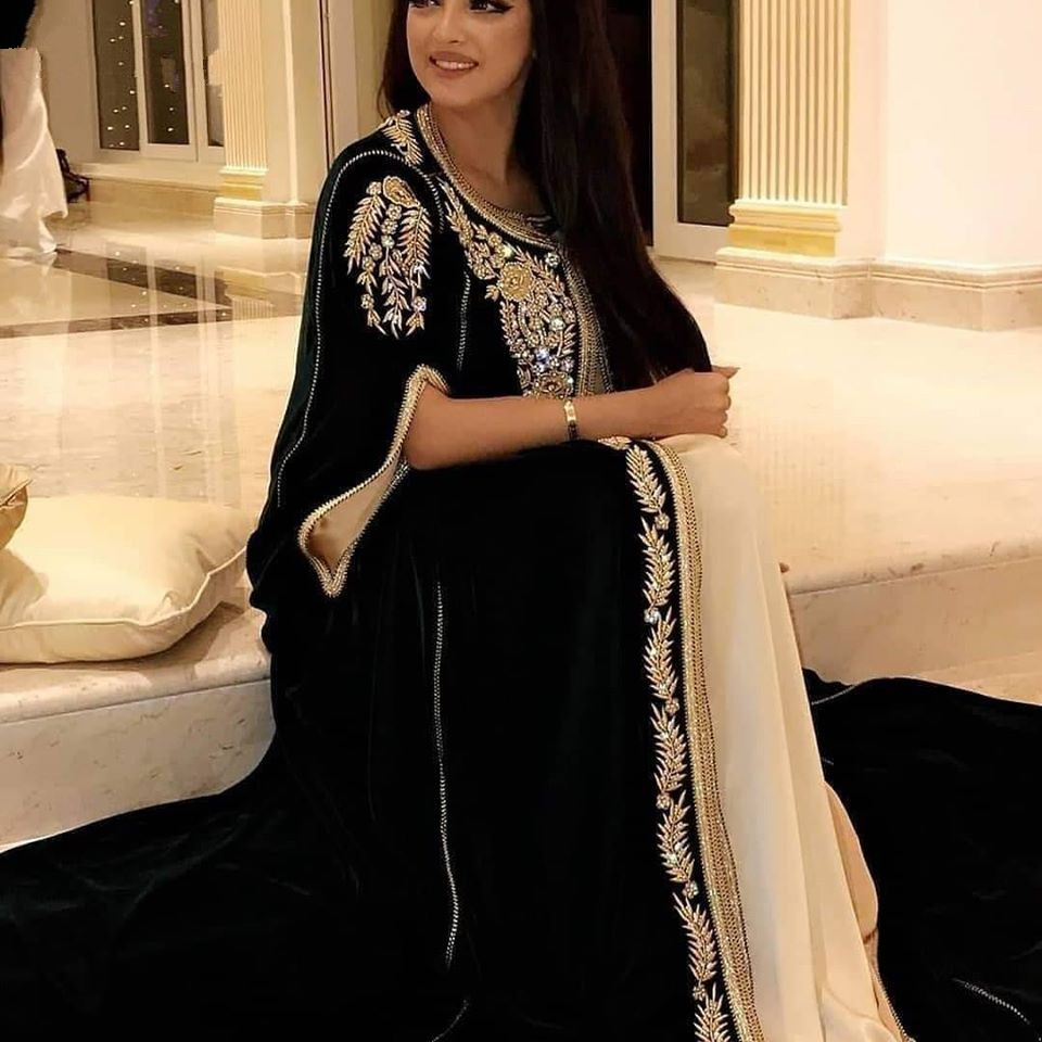 Dark Green Moroccan Caftans Evening Dresses Embroidery Appliques Elegant Long Formal Dress Dubai Arabic elbise abiye Party prom Dress