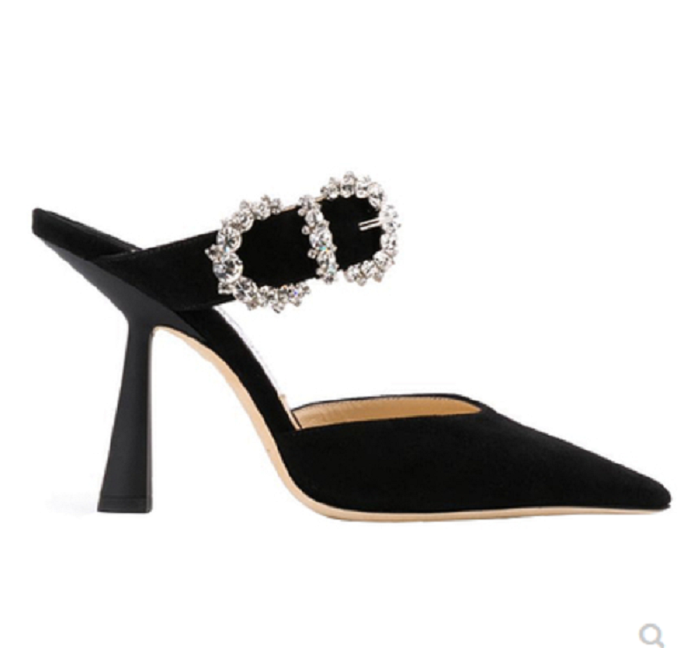 2023 Women Elegant High-heeled Causal Shoes Crystal Adorned Pointed Sandals High-heeled Slippers Wedding Bridal Shoes