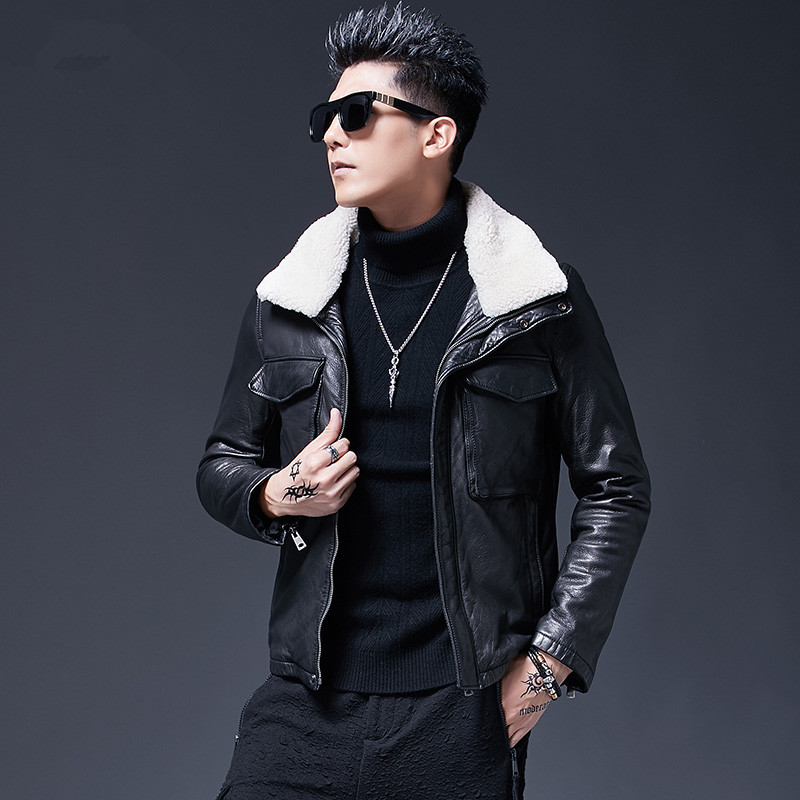 Leather Jacket Winter Jacket Men Genuine Sheepskin Coat Lamb Fur Collar Bomber Chaqueta Hombre MC18C130 MY1263, Black
Leather Jacket Winter Jacket Men Genuine Sheepskin Coat Lamb Fur Collar Bomber Chaqueta Hombre MC18C130 MY1263, Black