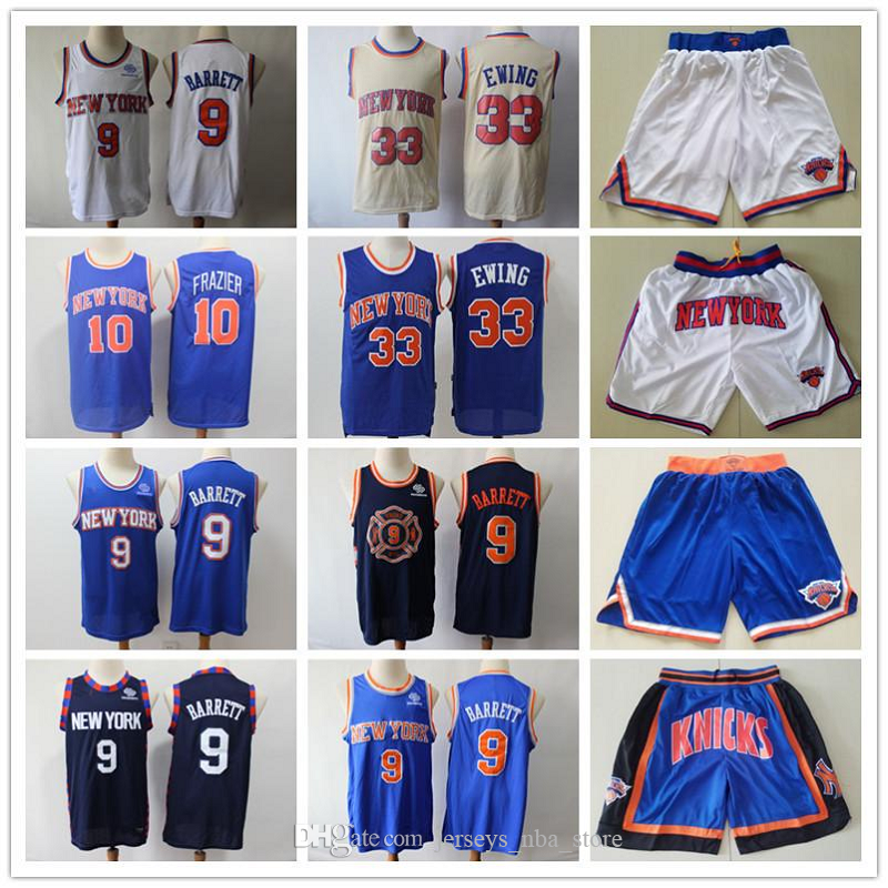 Mens New YorkKnicksThrowback Jersey Patrick 33 Ewing Walt 10 Frazier R.J. 9 Barrett Basketball Shorts Basketball Jerseys