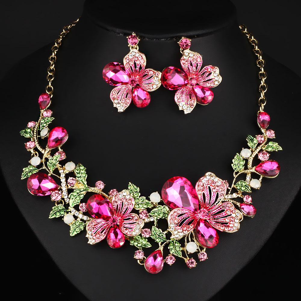 Fashion Wedding Jewelry Color Crystal Rhinestones Necklace Earrings set for Women Dubai Bridal Jewelry sets CX200813
