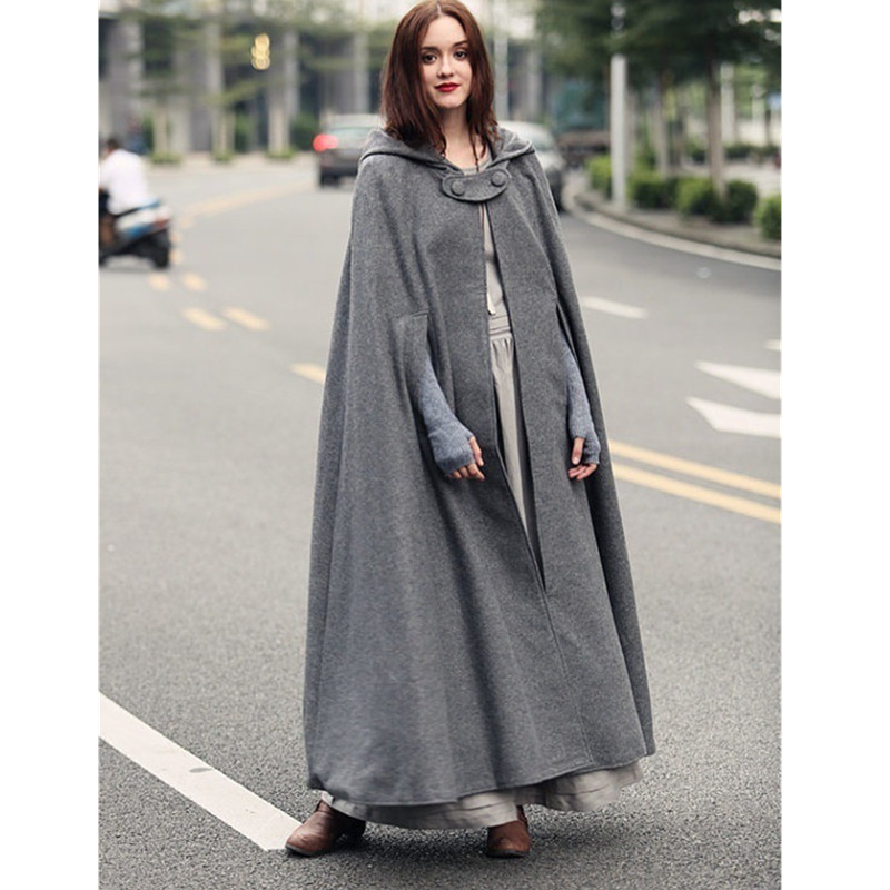In stock Free shipping Fashion Hooded Cloak Cape Women High Quality Long Wedding Halloween Warm Winter Coats Costume Robe