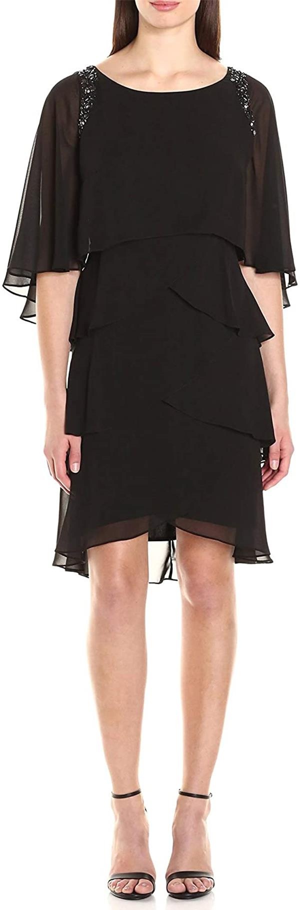 Fashion Women Beaded Shoulder Tiered Cape Navy Blue Sheath Column Mother of the Bride Dress Chiffon Plus Size Formal Prom Party Wear Gowns