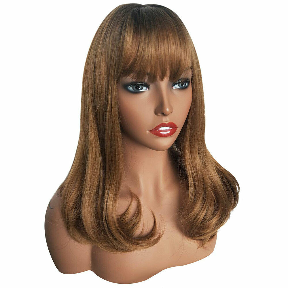 Women Short Curly Bob Wig Synthetic Brown Wig With Bangs Party Daily Prop