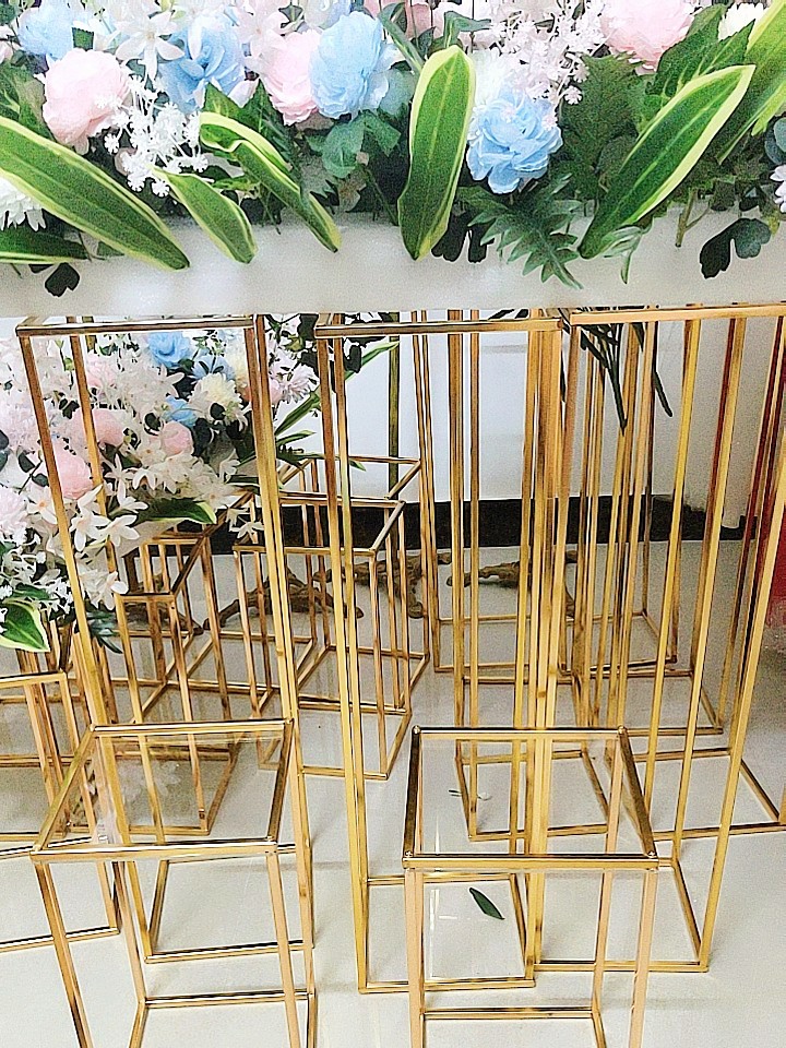 Outdoor Lawn Wedding backdrops iron acrylic frame geometric arch T stage decor props wedding flower rack party table centerpieces cake stand
