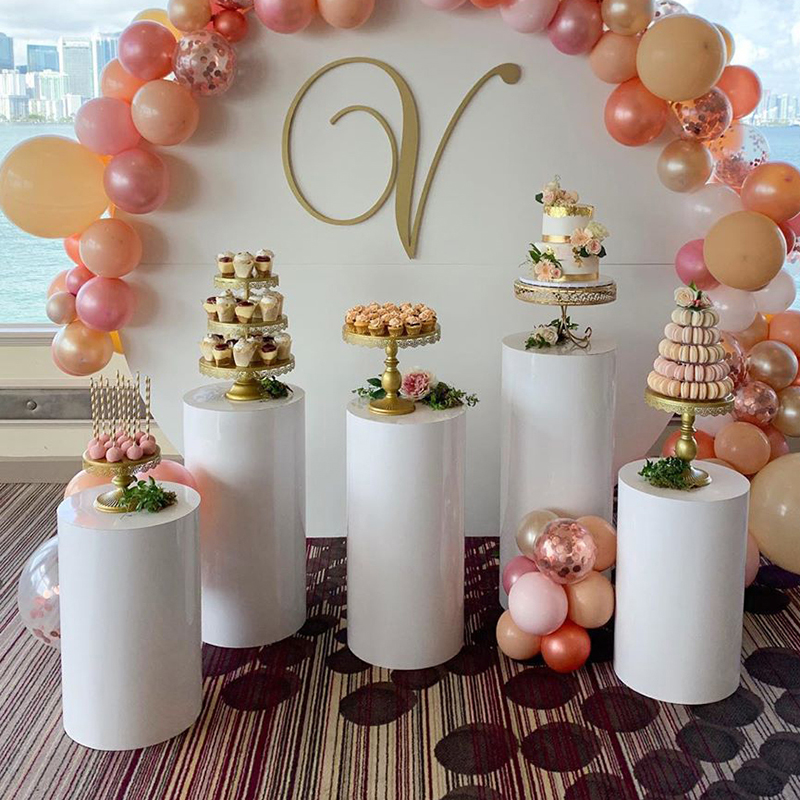 10pcs Outdoor Grand Event Backdrops Cylinder Plinth Pedestal Display Rack with Crystal Mirror Cake Stand for Birthday kids Party DIY Wedding