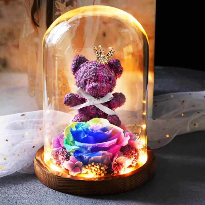 6 Colour Teddy Bear Rose Immortal Flowers In Glass Dome On Wooden Base For LED Lamps Valentine's Day Gifts, Burn bottom purple
6 Colour Teddy Bear Rose Immortal Flowers In Glass Dome On Wooden Base For LED Lamps Valentine's Day Gifts, Burn bottom purple