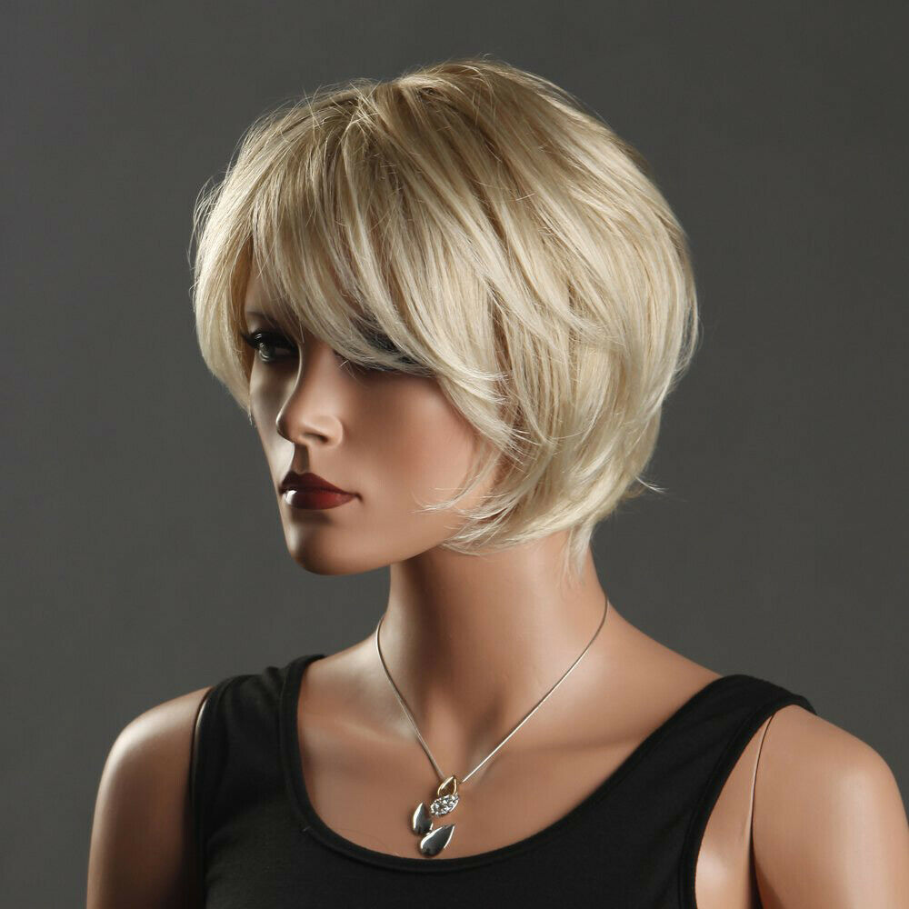 Lady Short Straight Natural Bob Wigs Blonde Full Synthetic Hair Party Cosplay US