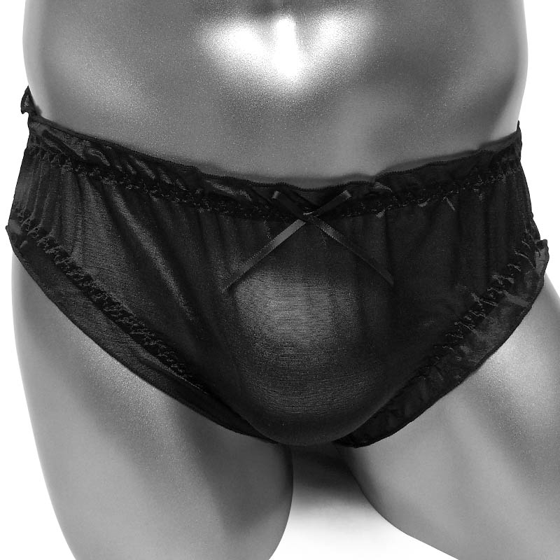 Shiny Nylon Silk Sissy Panties See Through Sexy Frilly Softy Men Briefs Underwear Lingerie for Sissy Underpants Breathable