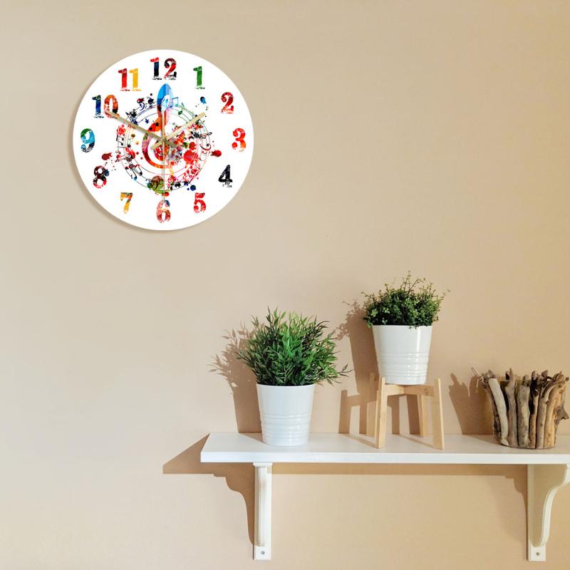 Colorful G-clef Treble Symbol with Music Notes Wall Clock Creative Rhythmic Ornate Home Decor Melody Musical Sign Art Wall Watch