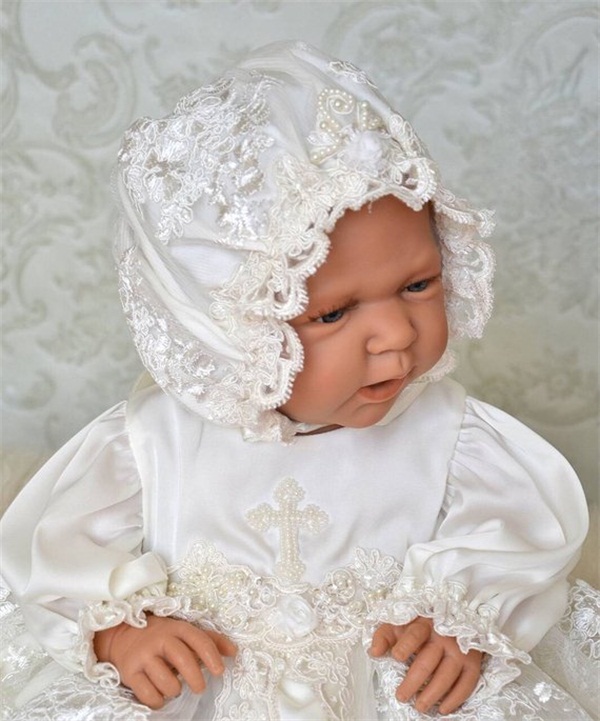 Vintage White Ivory Baby Girls Christening Gown Lace Pearls First Birthday Dress Blessing Outfit Girls Baptism Cloth with Bonnet