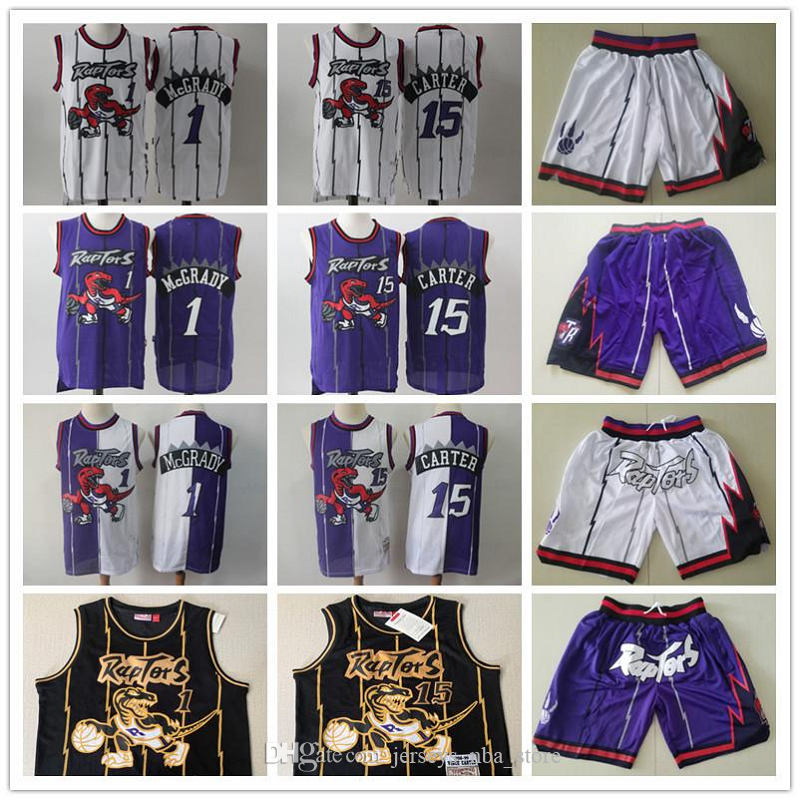 Mens TorontoRaptorsThrowback jerseys Vince 15 Carter Tracy 1 McGrady Basketball Shorts Basketball Jersey purple white Black Gold
