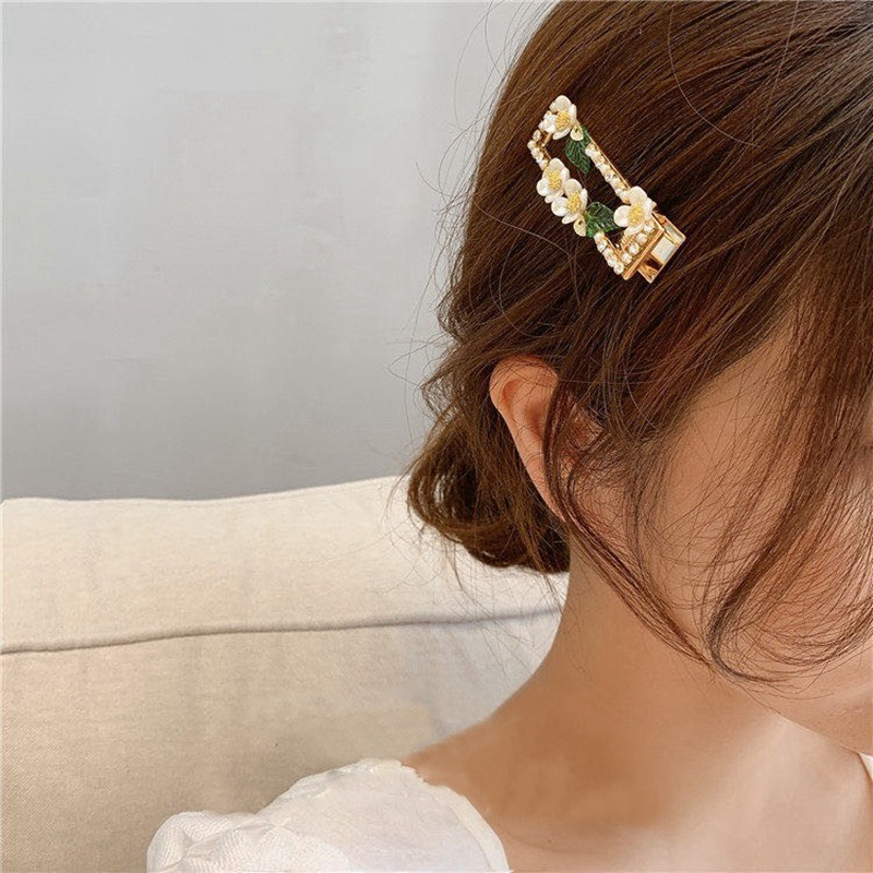 MENGJIQIAO Hot Sale Green Leaf Hairgrips Jewelry Handmade Elegant Pearl Flower Hairpins For Women Gilrs Wedding Accessories