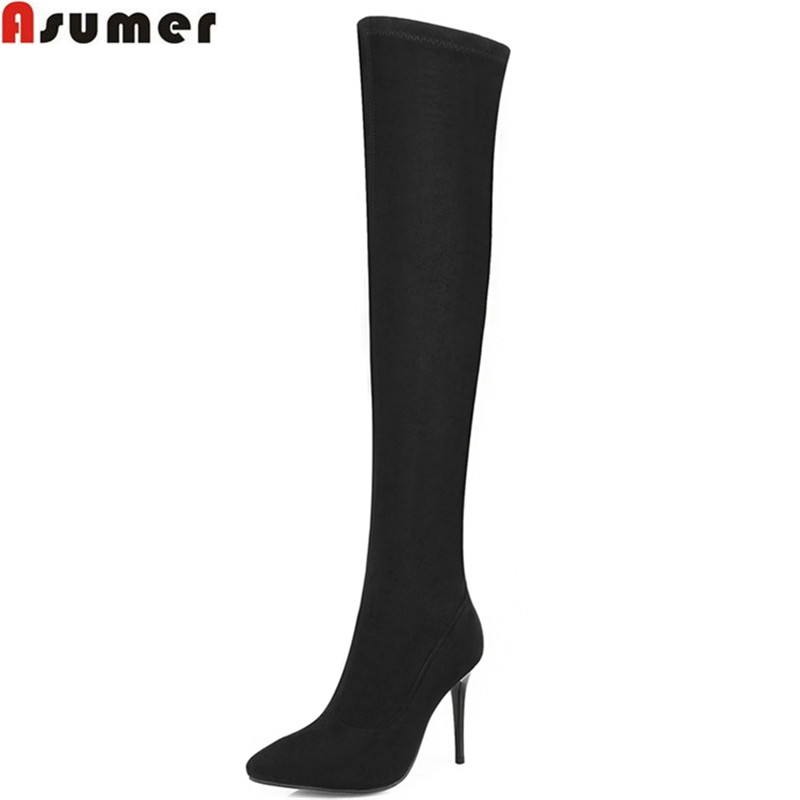 ASUMER 2020 new arrive women boots fashion flock pointed toe black gray over the knee boots thin heels zipper ladies, Black not fur
ASUMER 2020 new arrive women boots fashion flock pointed toe black gray over the knee boots thin heels zipper ladies, Black not fur