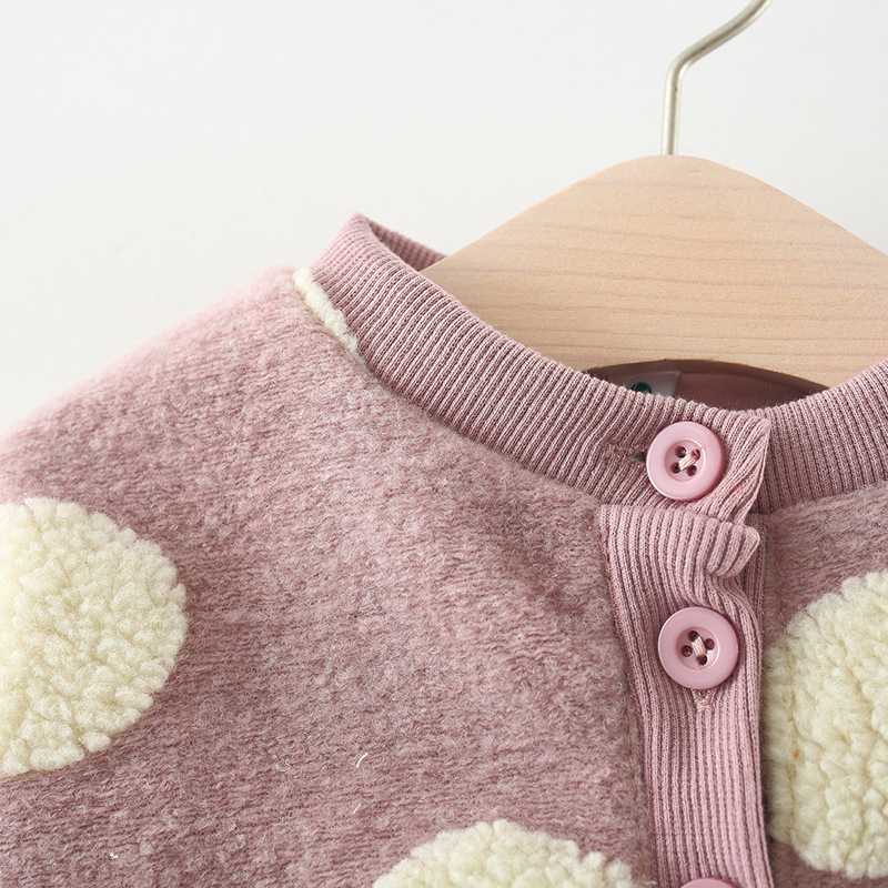 Baby Girls Winter Fleece Jacket Round Neck Polka Dots Buttons Long Sleeve Coat Outerwear Toddler Girl Coat Baby Winter Clothing1
