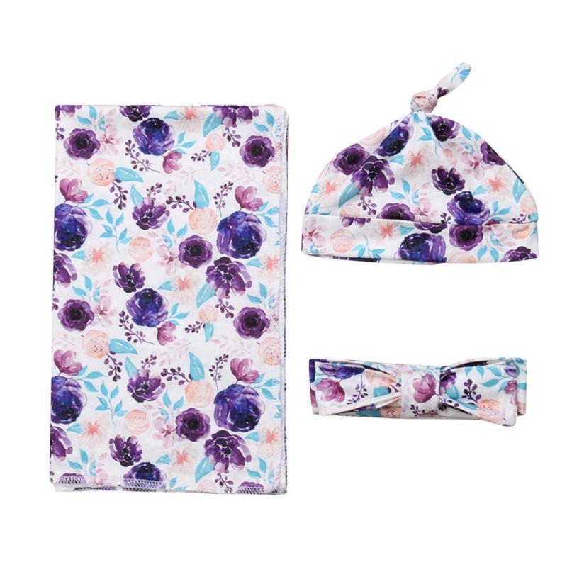 Newborn Baby Boy Girl Printed Crib Sleeping Bag Baby Wrap Swaddle Clothes Set New Born Photography Receiving Blankets Floral @35