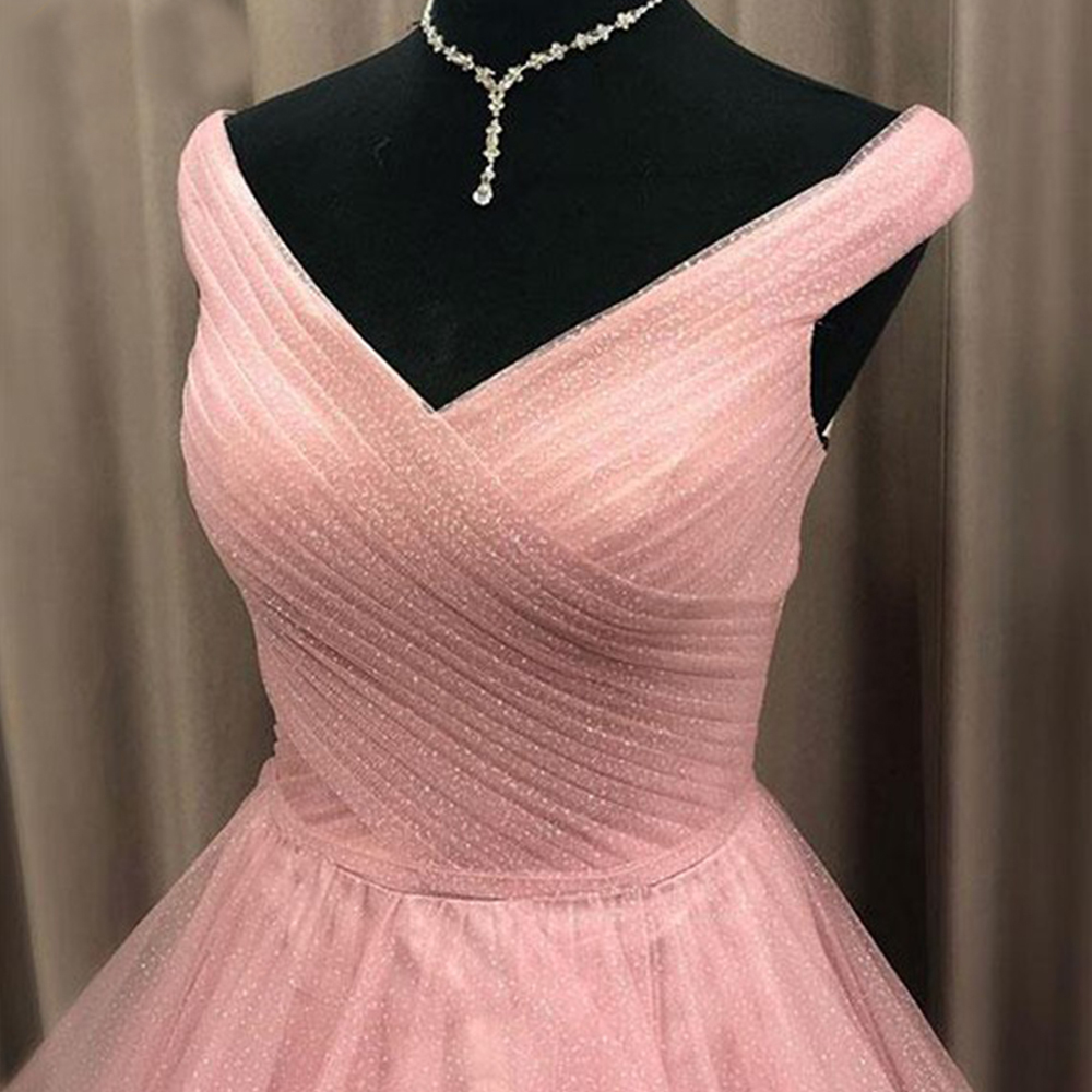 Blush Pink Long Prom evening Dresses Pleat Crisscross Top Shoulder Straps V neck Ruffles Skirts Young Girl Prom Gown Vestido Long