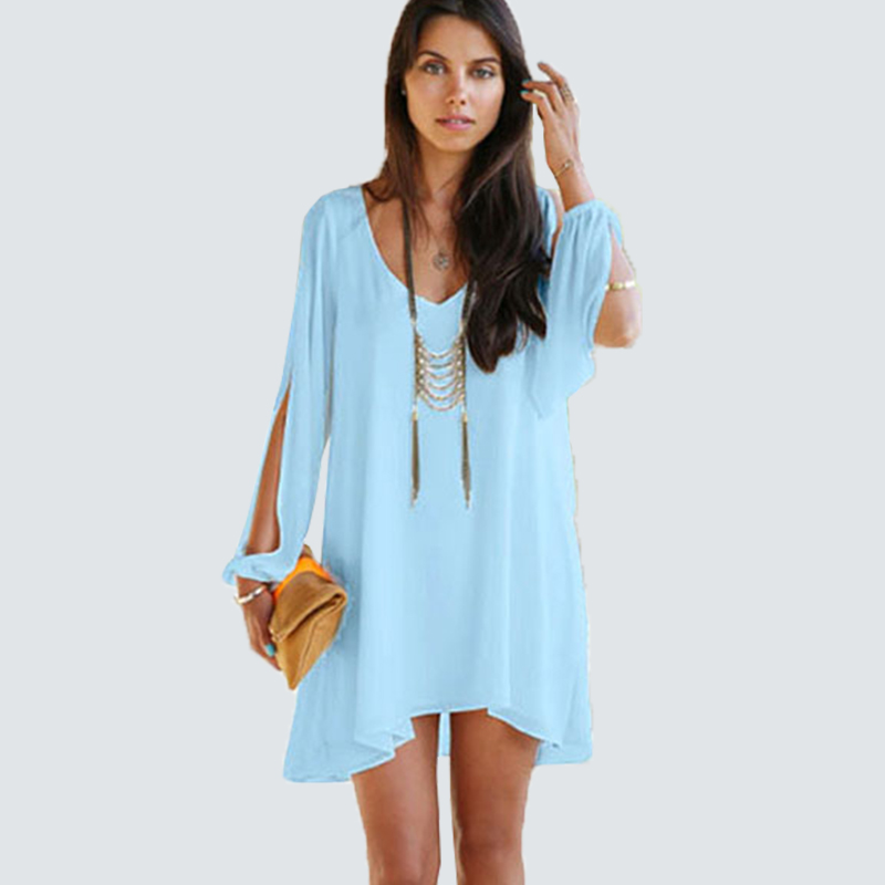 Women Sexy V Neck Chiffon Shift Dress Casual Split Sleeve Loose Mini Dress HS01, White
Women Sexy V Neck Chiffon Shift Dress Casual Split Sleeve Loose Mini Dress HS01, White