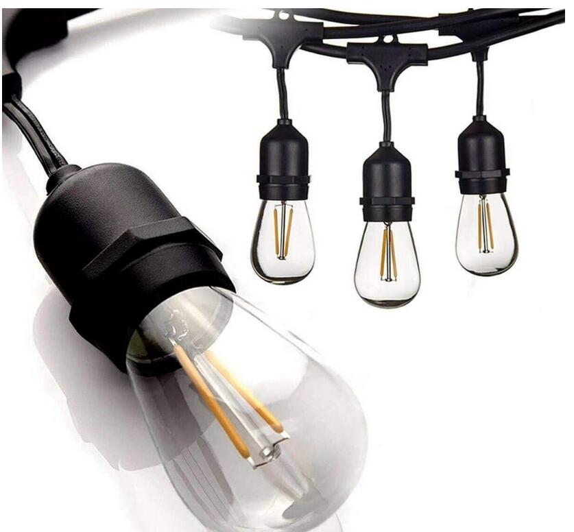 IP65 15M LED S14 String Lights Waterproof E27 Warm LED Retro Edison Filament Bulb Outdoor Street Garden Patio Holiday Lighting