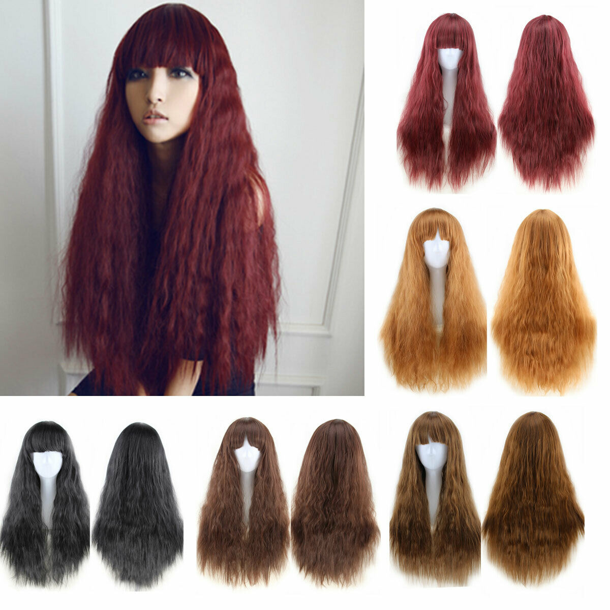 Women Long Wavy Curly Wig Black Brown Fashion Synthetic Hair Wigs Cosplay Party