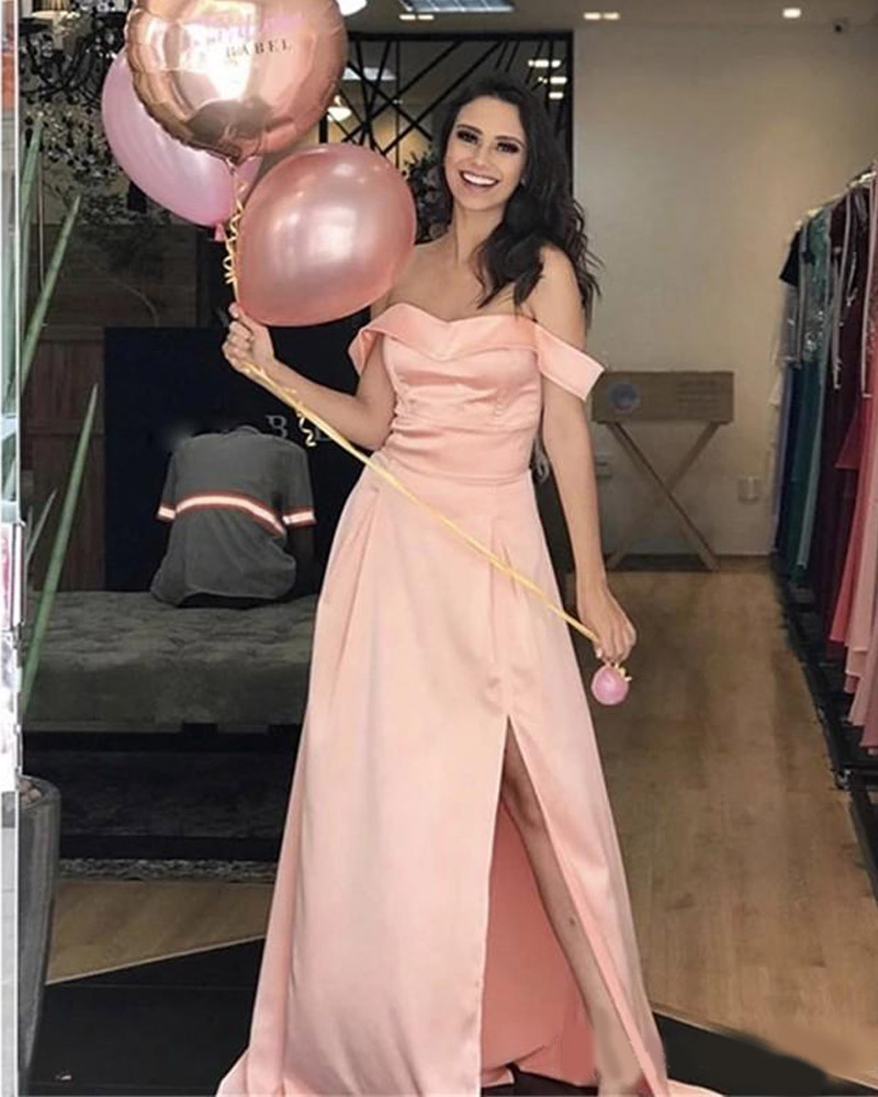 Side Split Prom Dresses Long Off Shoulder Backless Sweep Train Formal Evening Party Gowns Stain vestido de noche robes de soiree