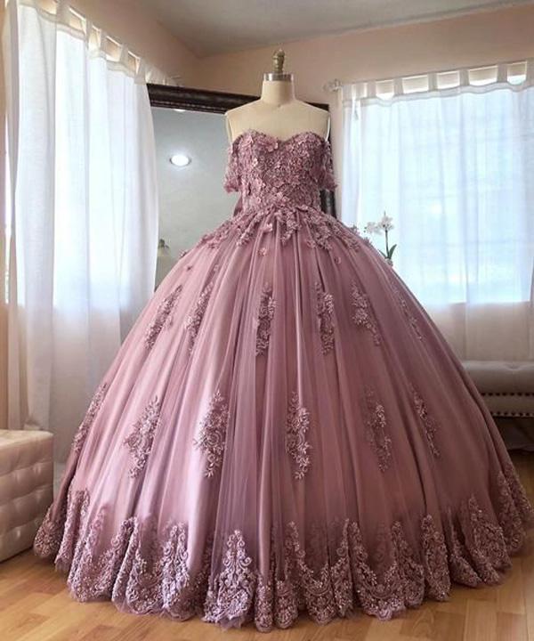 2020 Modern Purple Prom Quinceanera Dresses Ball Gowns Hand Made Flowers Lace Applique Off The Shoulder Lace-up Sweet 15 Dress Long