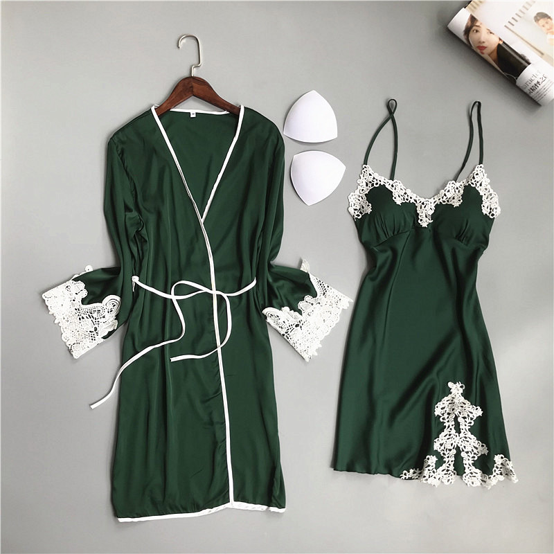 Green Female Kimono Bathrobe Gown Suit V-neck Lace Sexy Silky Sleepwear With Bra Spring Summer Casual Soild Home Clothes -XL, Black
Green Female Kimono Bathrobe Gown Suit V-neck Lace Sexy Silky Sleepwear With Bra Spring Summer Casual Soild Home Clothes -XL, Black