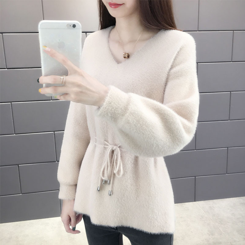 Women Winter Warm Mink Cashmere Soft V-neck Sweaters Fashion Lantern Sleeve Thicked Female Knitted Pullovers Casual Belt Jumper, Apricot
Women Winter Warm Mink Cashmere Soft V-neck Sweaters Fashion Lantern Sleeve Thicked Female Knitted Pullovers Casual Belt Jumper, Apricot