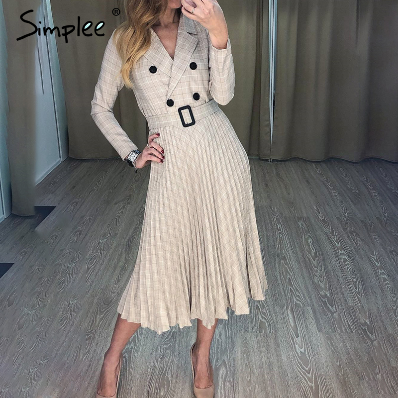 Simplee Vintage pleated belt plaid dress women Elegant office ladies blazer dresses Long sleeve female autumn midi party dress, Gray
Simplee Vintage pleated belt plaid dress women Elegant office ladies blazer dresses Long sleeve female autumn midi party dress, Gray