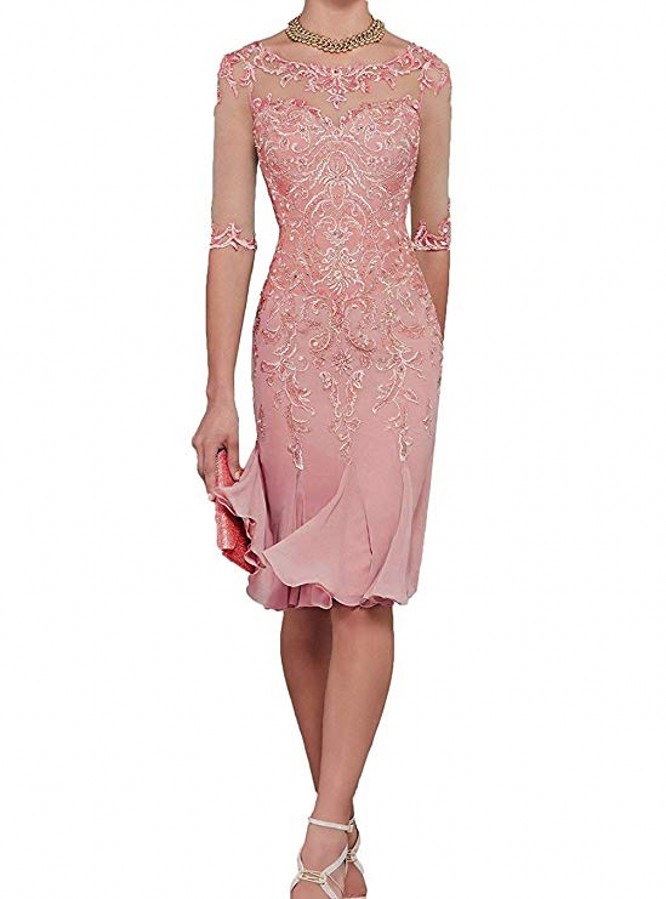 New Half Sleeve Chiffon Mother of The Bride Dresses 2020 Knee Length Mother Formal Dress Party Dinner Prom Gowns robe de soriee