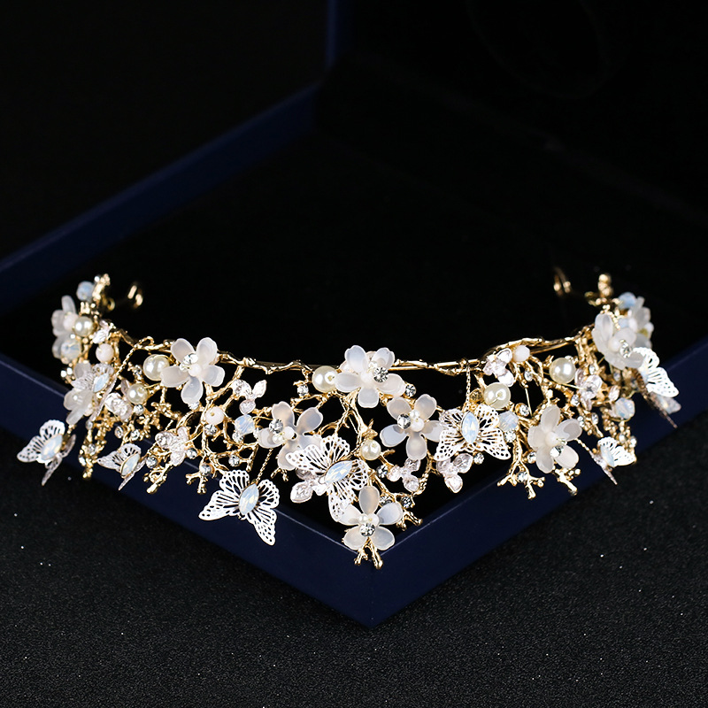 Bridal Headpieces Wedding Crowns Butterfly Flower Crystal Crown Headdress Golden Baroque Crown Wedding Accessories Jewelry Bridal Tiara