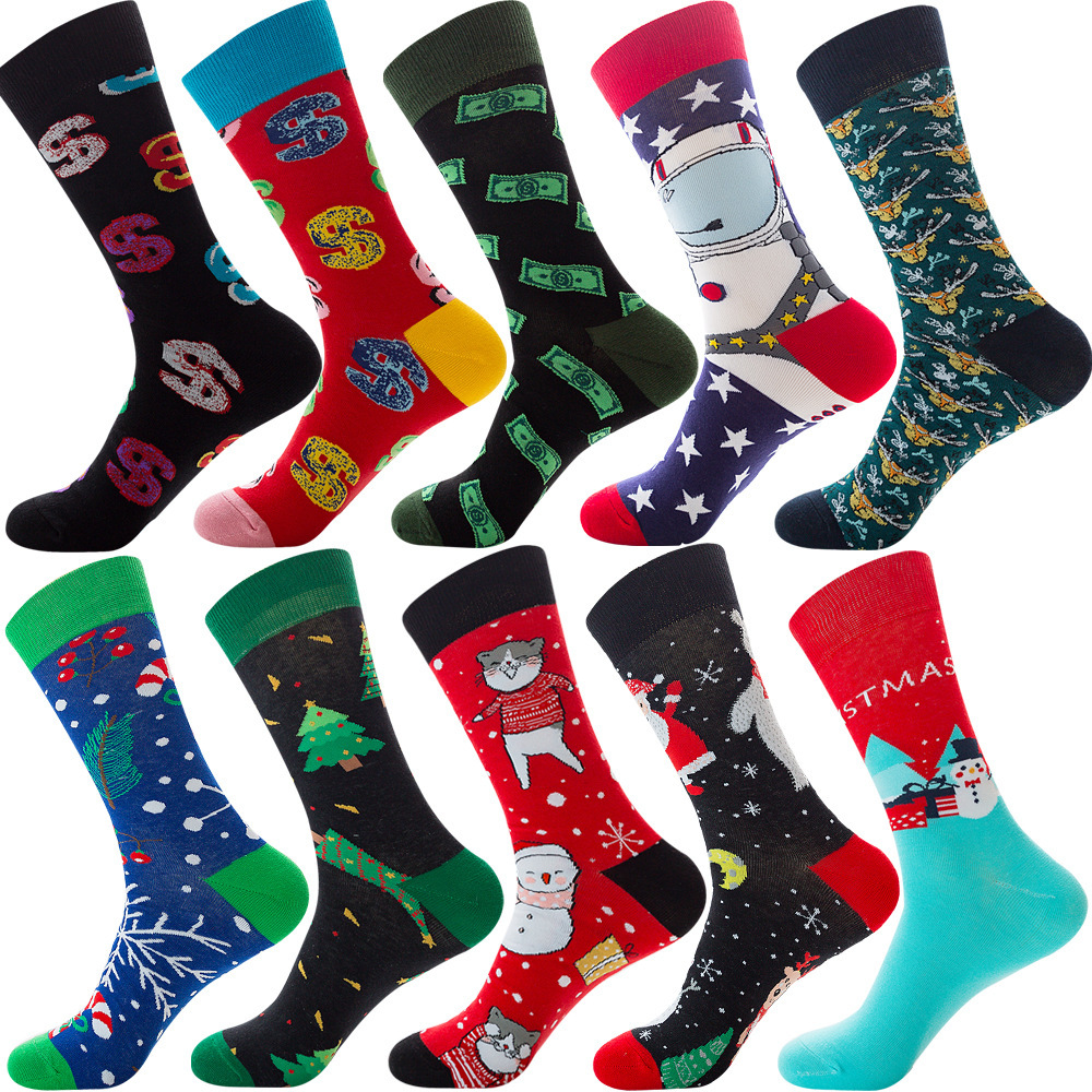 Big Size Colorful Cotton Socks Men Christmas Striped Dot Animal Fruit Food Casual Fashion Winter Crew Socks Funny Men Socks 200924