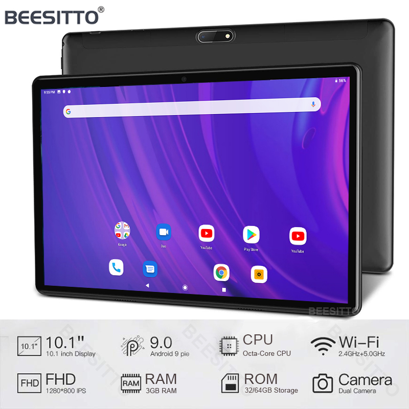 

10 Inch Tablet PC Android 9.0 OS Octa Core Dual SIM 4G Phablet 2.5D Tablet 3GB RAM 32 64GB ROM Bluetooth Wifi+64GB TF Card Free, Black