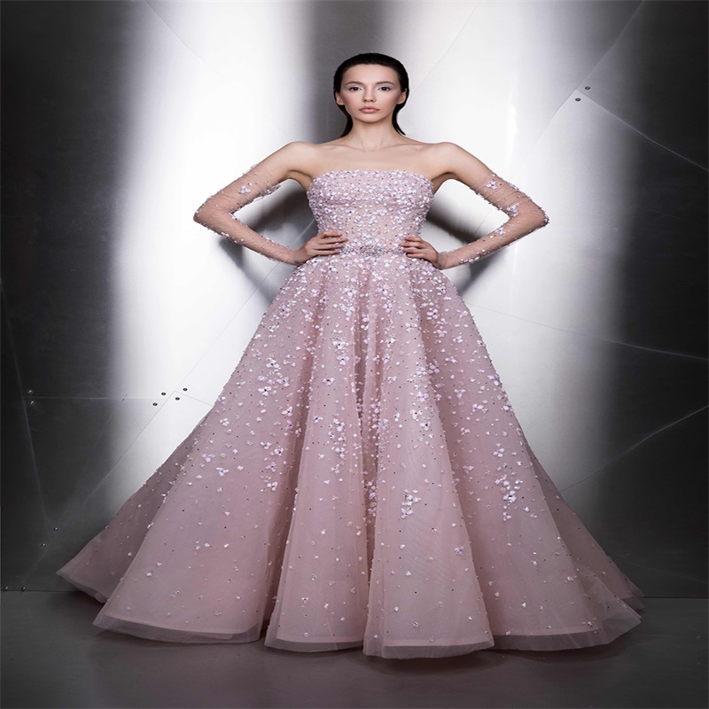 gorgeous ziad nakad evening dress with detachable sleeves appliqued lace prom dress hot sale sexy vneck custom made runway fashion dress