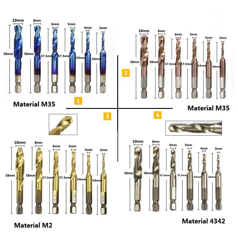XCAN 6pcs 1/4 Hex Shank HSS metric Thread tap HSS drill bits spiral trapezoidal tap Hand Screw Taps M3 M4 M5 M6 M8 M1O sets
XCAN 6pcs 1/4 Hex Shank HSS metric Thread tap HSS drill bits spiral trapezoidal tap Hand Screw Taps M3 M4 M5 M6 M8 M1O sets