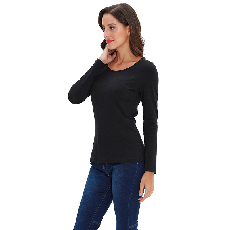 Women Basic Solid Long Sleeve T Shirt Round Crew Neck Plain Cotton Spandex Plus Size Lady tees & tops Autumn