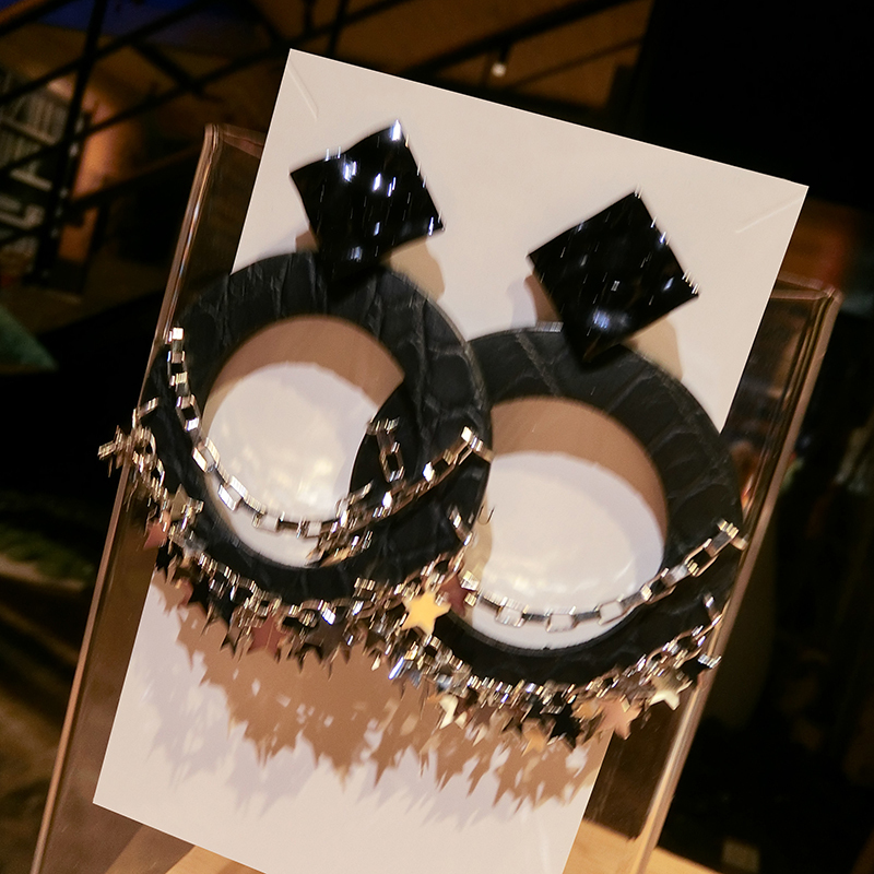 Hot Sale Leather Ring Earrings Female Temperament Personality Wild Dotted Five-pointed Star Chain Female Earrings