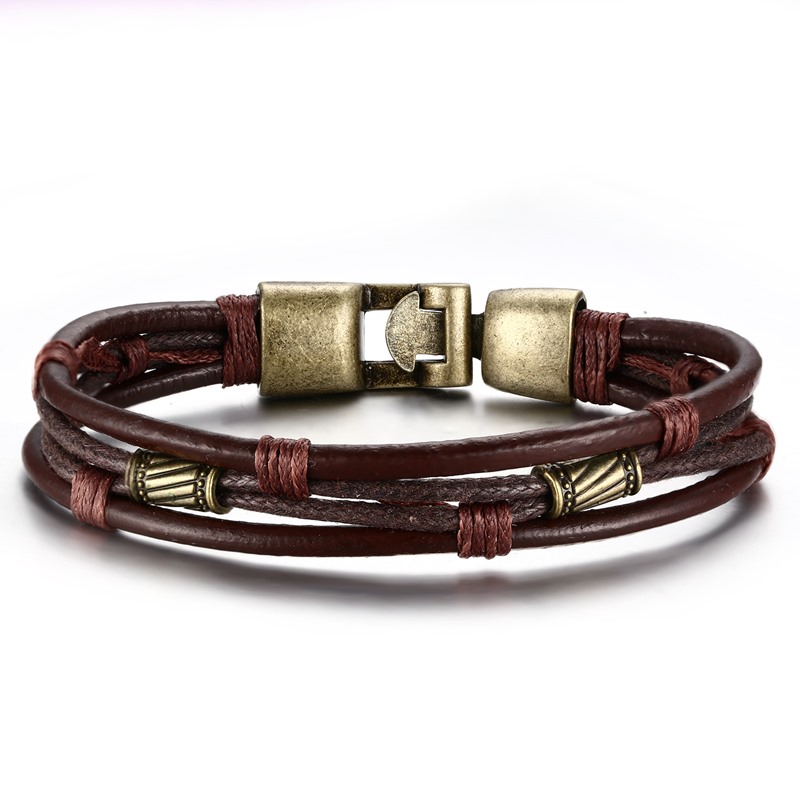 European And American Vintage Braided Leather Rope Bracelet Men's Jewelry Bronze Metal Alloy Charming Bracelets Easy Hook Buckle
European And American Vintage Braided Leather Rope Bracelet Men's Jewelry Bronze Metal Alloy Charming Bracelets Easy Hook Buckle