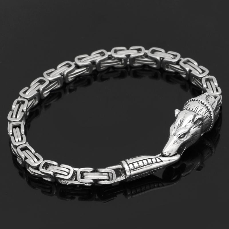 men stainless steel nordic viking odin wolf king chain amulet bracelet -23cm