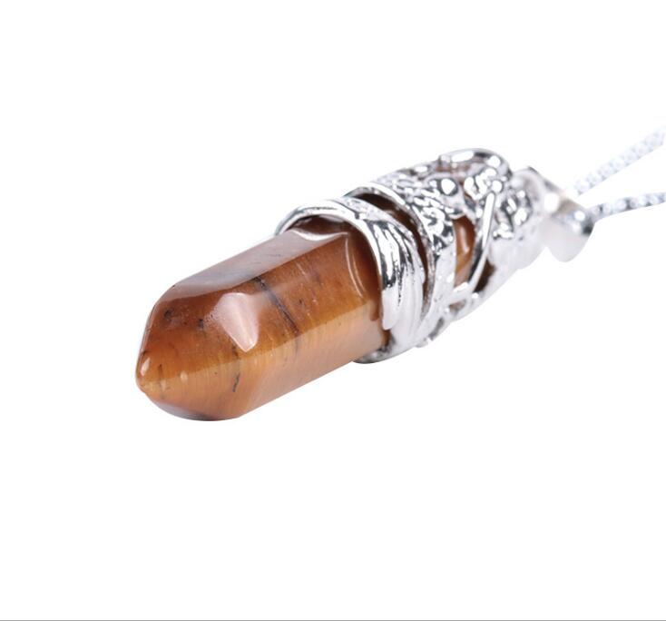 Tribal Totem Dragon Shaped Natural Stone Pendant Necklace Hexagon Aura Bullet Crystal Column Jewelry Couple Necklace LY022