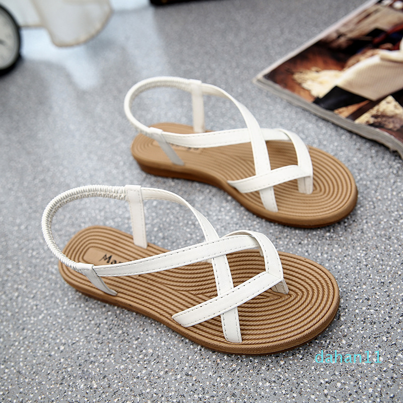Hot Sale-Summer Shoes Woman Sandals Elastic Flat Sandalias Beach Sandals Ladies Flip Flops White