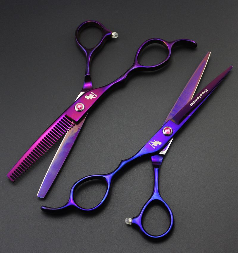 Freelander left hand 6.0 inch cutting/thinning hair scissors golden/rainbow/purple for option free shipping